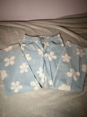 Flower printed low rise jeans